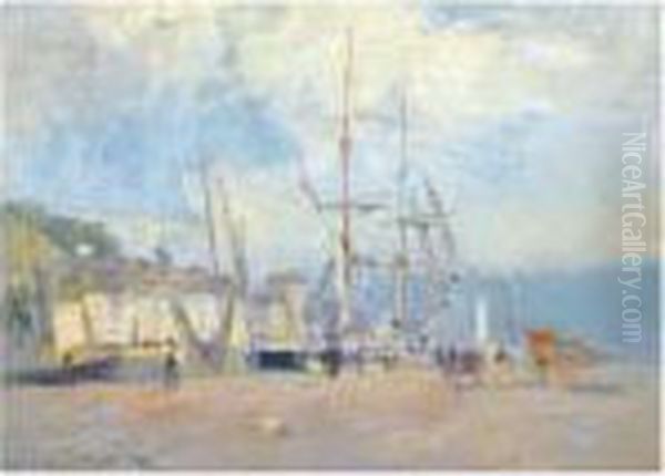 Sur Le Port A Honfleur Oil Painting by Albert Lebourg