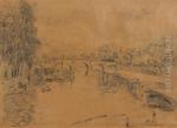 Paysage Fluvial Anime
Crayon Noir Oil Painting by Albert Lebourg