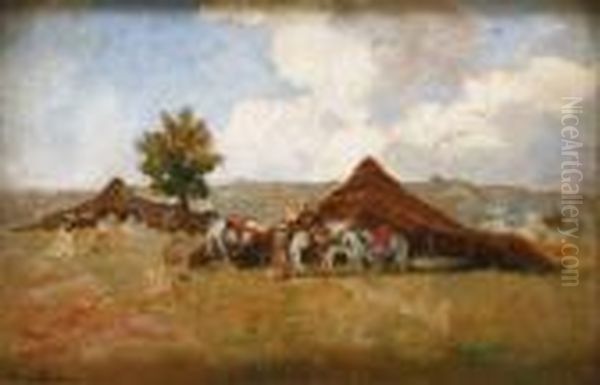 Campement Arabe A Medeah Oil Painting by Albert Lebourg