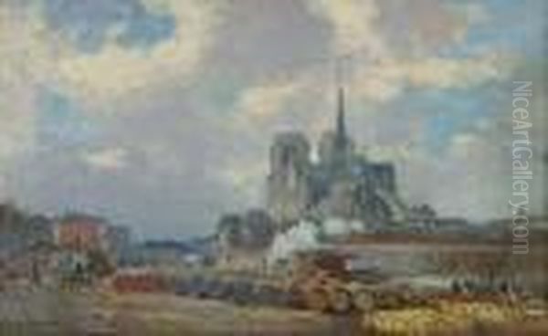 Notre Dame De Paris, Vue Du Quai De La Tournelle. Oil Painting by Albert Lebourg