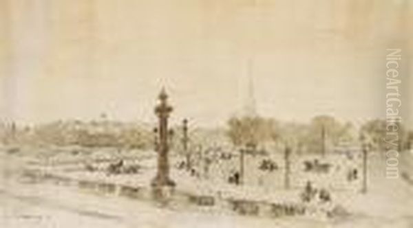 Vue De La Tour Eiffel Depuis La Place De La Concorde Oil Painting by Albert Lebourg