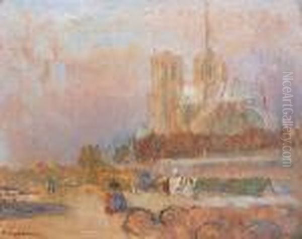 Paris, La Seine Et Notre-dame Oil Painting by Albert Lebourg