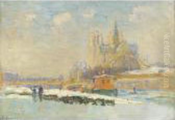 La Seine A Notre Dame Oil Painting by Albert Lebourg