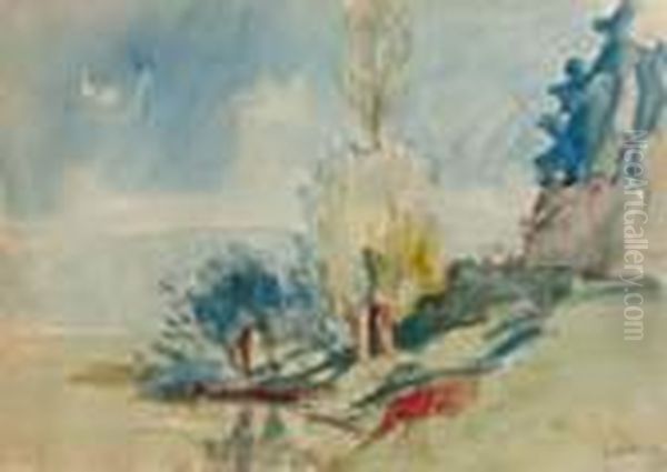 Paysage De Bord De Riviere Oil Painting by Albert Lebourg