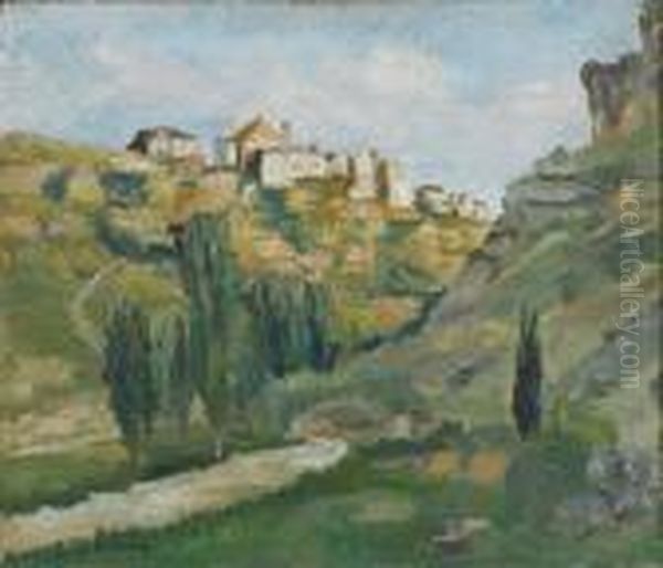 A Hill Town Oil Painting by Albert Lebourg