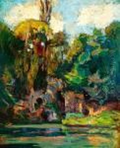 Parc De Versailles, Les Grottes Du Trianon Oil Painting by Albert Lebourg