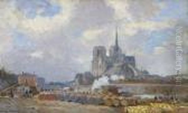 Notre Dame De Paris, Vue De Quai De La Tournelle. Oil Painting by Albert Lebourg