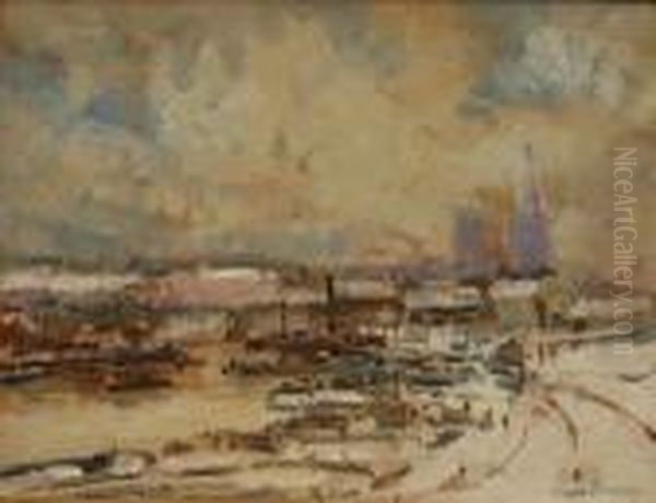 Rouen, Neige Sur Le Port Et La Ville Oil Painting by Albert Lebourg