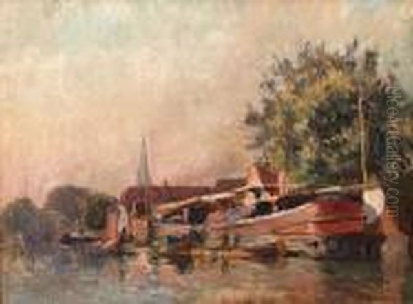 Canal A Delf. Oil Painting by Albert Lebourg