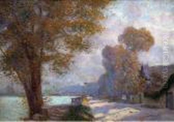 Village Au Bord De Seine. Oil Painting by Albert Lebourg