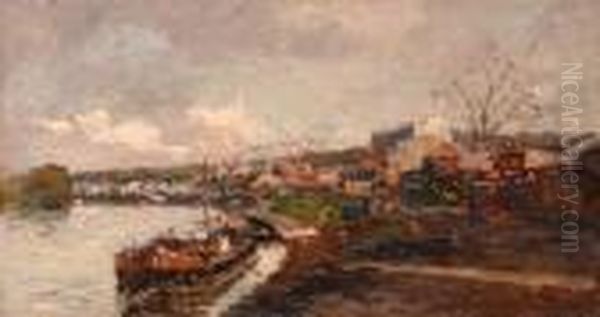 Peniche En Bords De Seine, Circa 1887 Oil Painting by Albert Lebourg