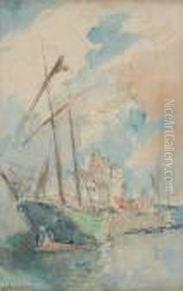 Bateau A Quai Oil Painting by Albert Lebourg