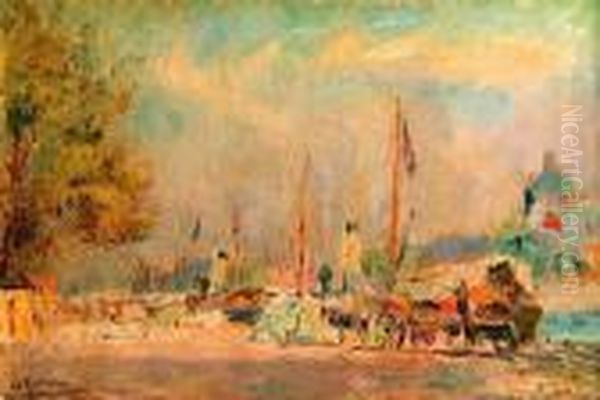 Paris, Le Quai Du Louvre, Apres-midi De Printemps Oil Painting by Albert Lebourg