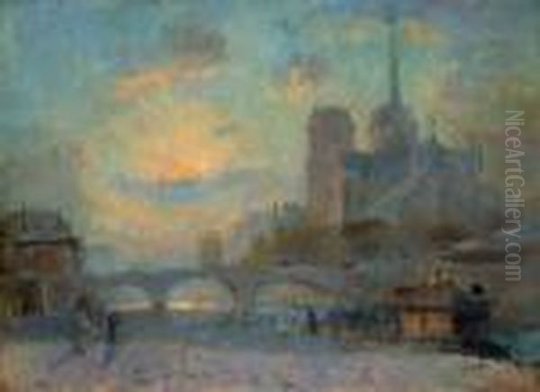 Notre-dame De Paris, Vue Du Pont De La Tournelle Oil Painting by Albert Lebourg