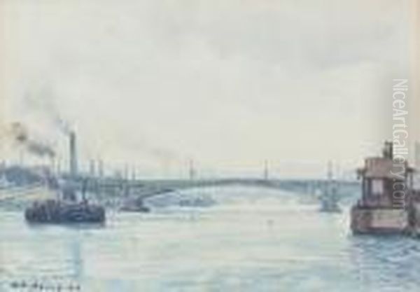 Seinepartie Mit Dem Pont Mirabeau In Paris. Oil Painting by Albert Lebourg