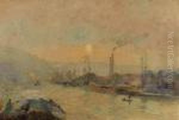 Rouen, L'ile Lacroix En Hiver Oil Painting by Albert Lebourg