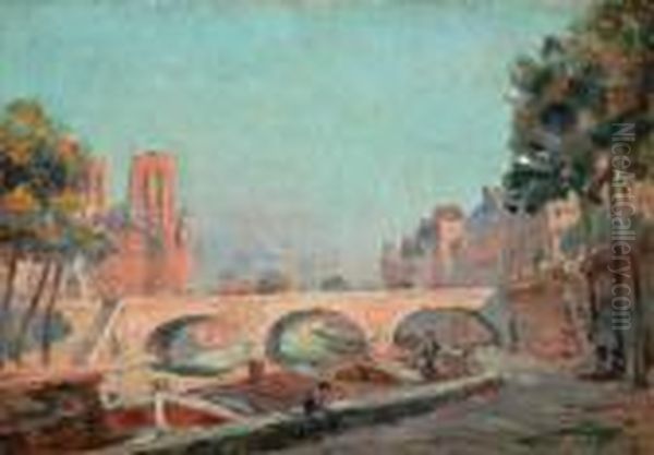 Les Quais Et Notre-dame De Paris Oil Painting by Albert Lebourg