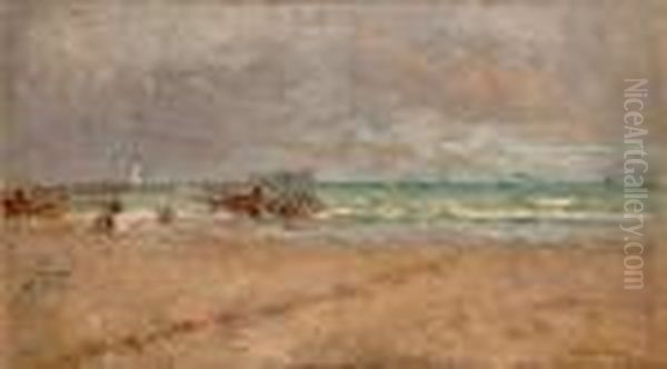 La Plage A Boulogne Sur Mer Oil Painting by Albert Lebourg