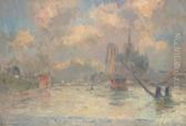 Notre-dame De Paris Et La Seine Pendant L'inondation De 1910 Oil Painting by Albert Lebourg