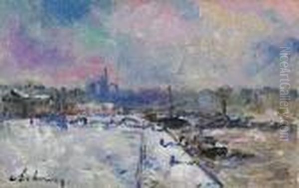 Paris. La Seine En Hiver. Oil Painting by Albert Lebourg