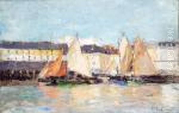 Voiliers Dans Le Port De Dieppe, Circa 1890 Oil Painting by Albert Lebourg