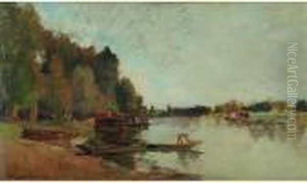 Bords De Riviere A La Jetee Et A La Peniche Oil Painting by Albert Lebourg