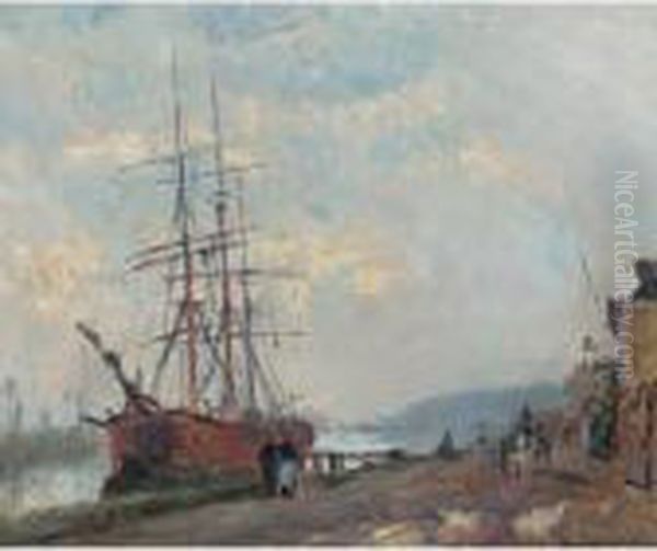 Dieppedalle, Le Trois-mats A Quai Oil Painting by Albert Lebourg