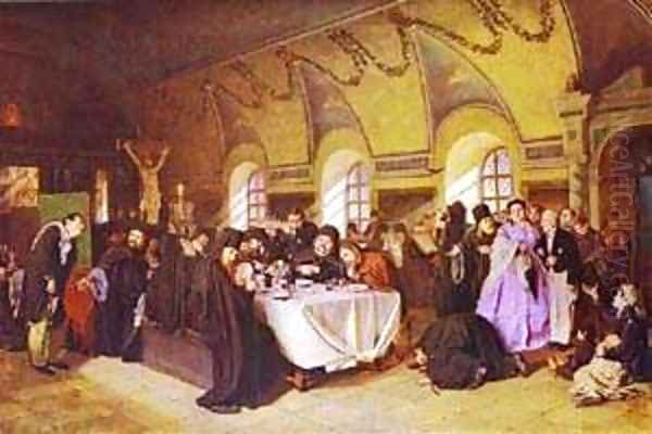 A Meal In The Monastery 1865-76 Oil Painting by Vasily Perov