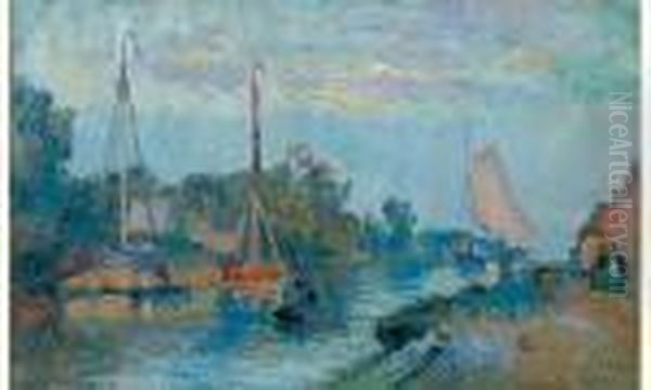 Rotterdam, Vue Du Fleuve Schie Oil Painting by Albert Lebourg