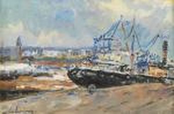 Le Remorqueur A Quai Oil Painting by Albert Lebourg