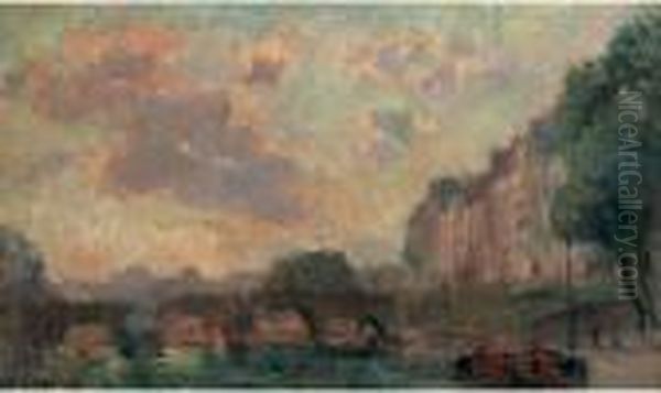 Les Quais De Paris, Circa 1890 Oil Painting by Albert Lebourg