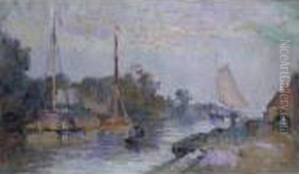 Rotterdam, Vue De Fleuve Schie Oil Painting by Albert Lebourg