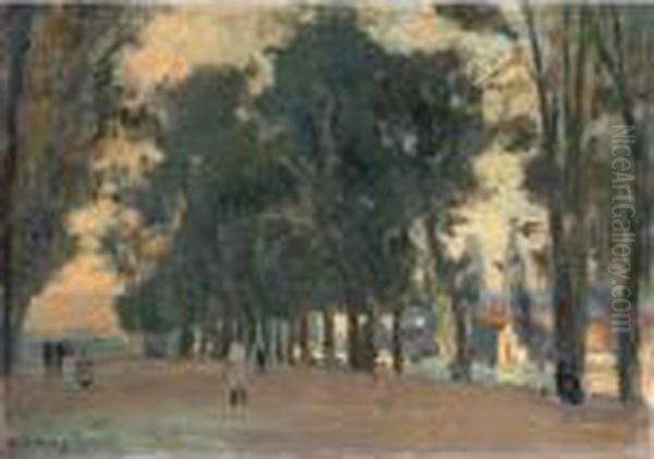 Allee Bordee D'arbres A Rouen Oil Painting by Albert Lebourg