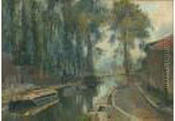 Peniches Sur Le Canal Saint-martin, Paris Oil Painting by Albert Lebourg