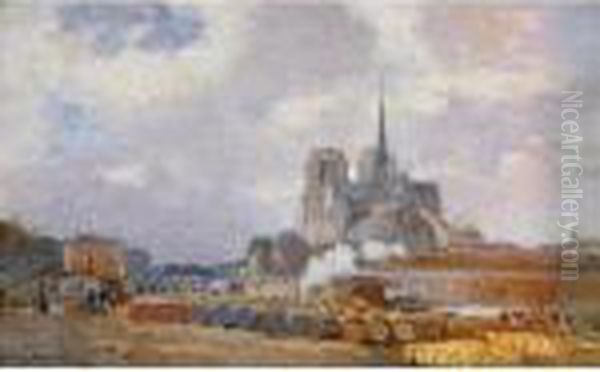 Notre Dame De Paris, Vue De Quai De La Tournelle Oil Painting by Albert Lebourg