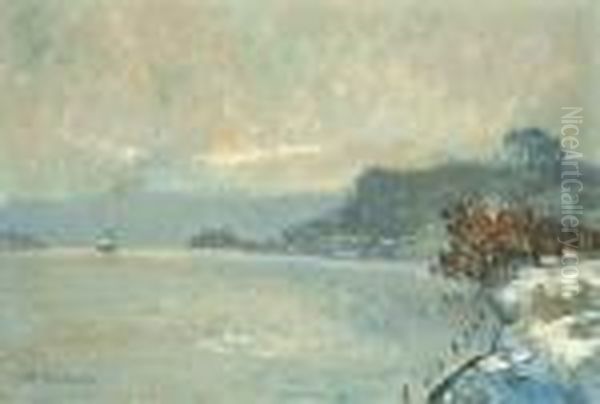 Neige A La Bouille (un Bateau A Vapeur En Amont) Oil Painting by Albert Lebourg