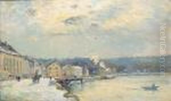 La Neige A Bougival, Soleil D'hiver Oil Painting by Albert Lebourg