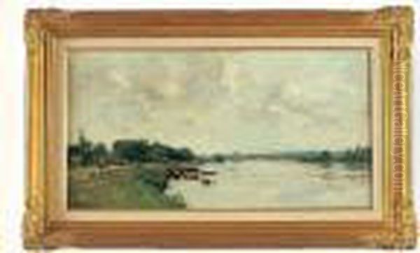 la Seine A Elbeuf Oil Painting by Albert Lebourg