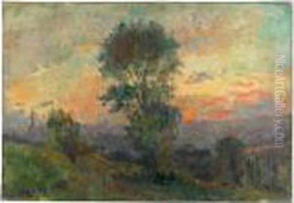 Soleil Couchant Aux Environs De Rouen Oil Painting by Albert Lebourg