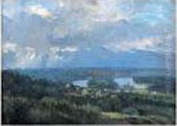 Le Bas De Meudon, Vue De Bellevue, Effet De Soleil Derriere Les Nuages Oil Painting by Albert Lebourg