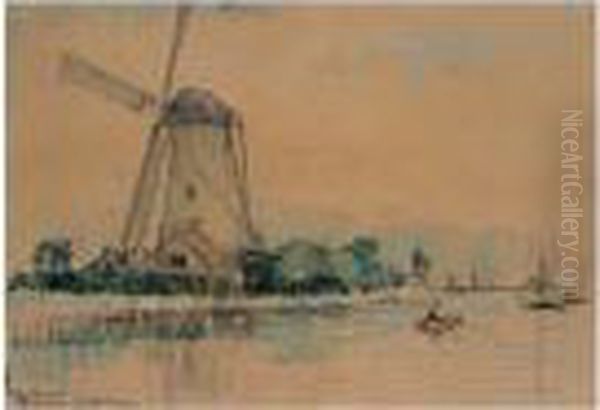 Moulin A Delft-haven Pres Rotterdam Oil Painting by Albert Lebourg