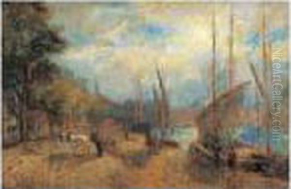 Bord De Canal Anime Oil Painting by Albert Lebourg