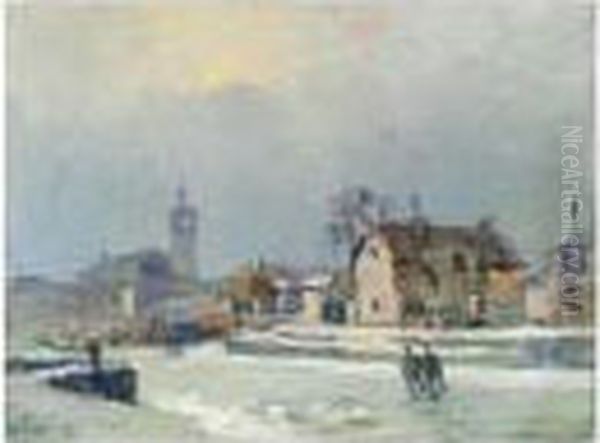 Les Patineurs Sur Le Canal De La Villette Oil Painting by Albert Lebourg