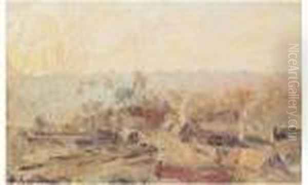 Soleil Couchant A Chaloux Moulineux. Oil Painting by Albert Lebourg