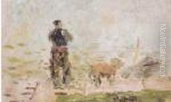 Pecheur Et Son Chien A Quai. Oil Painting by Albert Lebourg