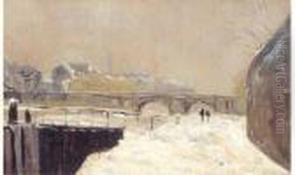 Paris, L'ecluse De La Monnaie Et Le Pont Neuf, Effet De Neige. Oil Painting by Albert Lebourg