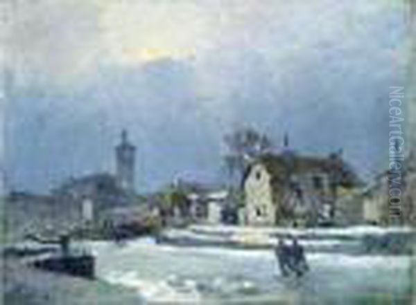 Les Patineurs Sur Le Canal De La Villette Oil Painting by Albert Lebourg