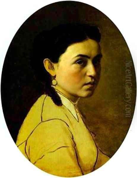 Portrait Of Yelena Perova Nee Scheins The Artists First Wife 1869 Oil Painting by Vasily Perov