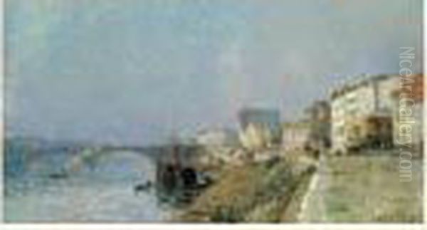 Lesbords De Seine A Courbevoie, Vers 1890 Oil Painting by Albert Lebourg