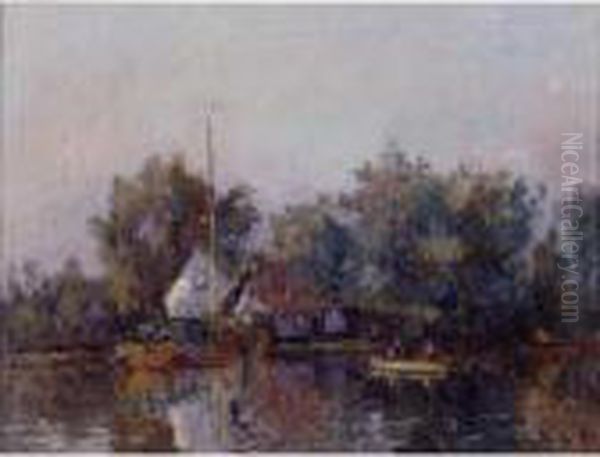 Canal En Hollande Environs De Rotterdam Oil Painting by Albert Lebourg